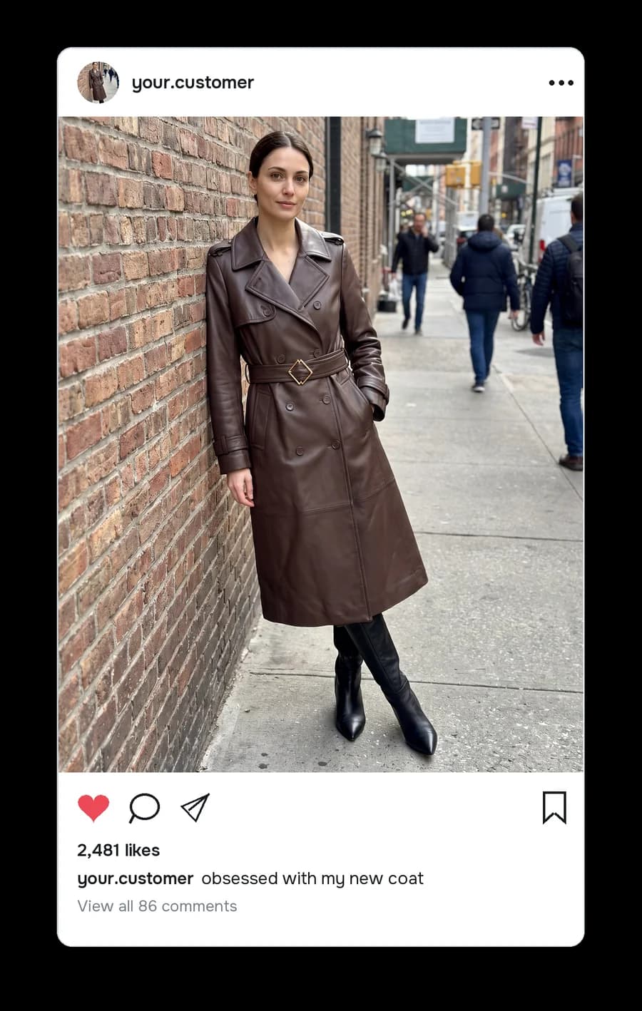 The UGC photo as a social media post, with likes and a caption