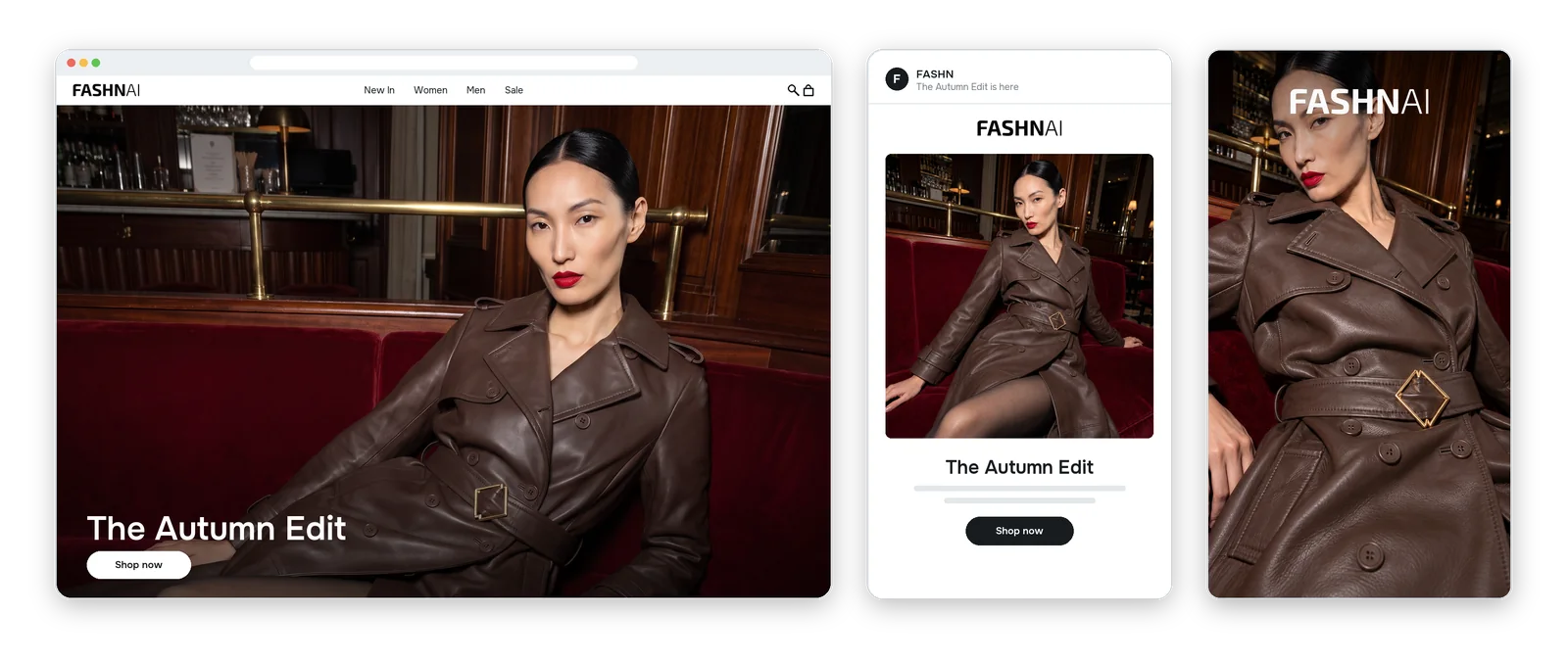 The editorial shots on a homepage banner, in an email, and on a campaign poster
