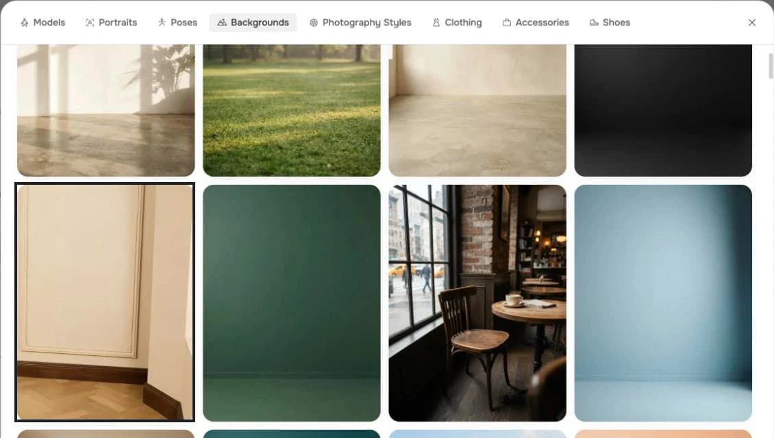 The Backgrounds tab in Browse Elements, with the panelled room used in this guide outlined
