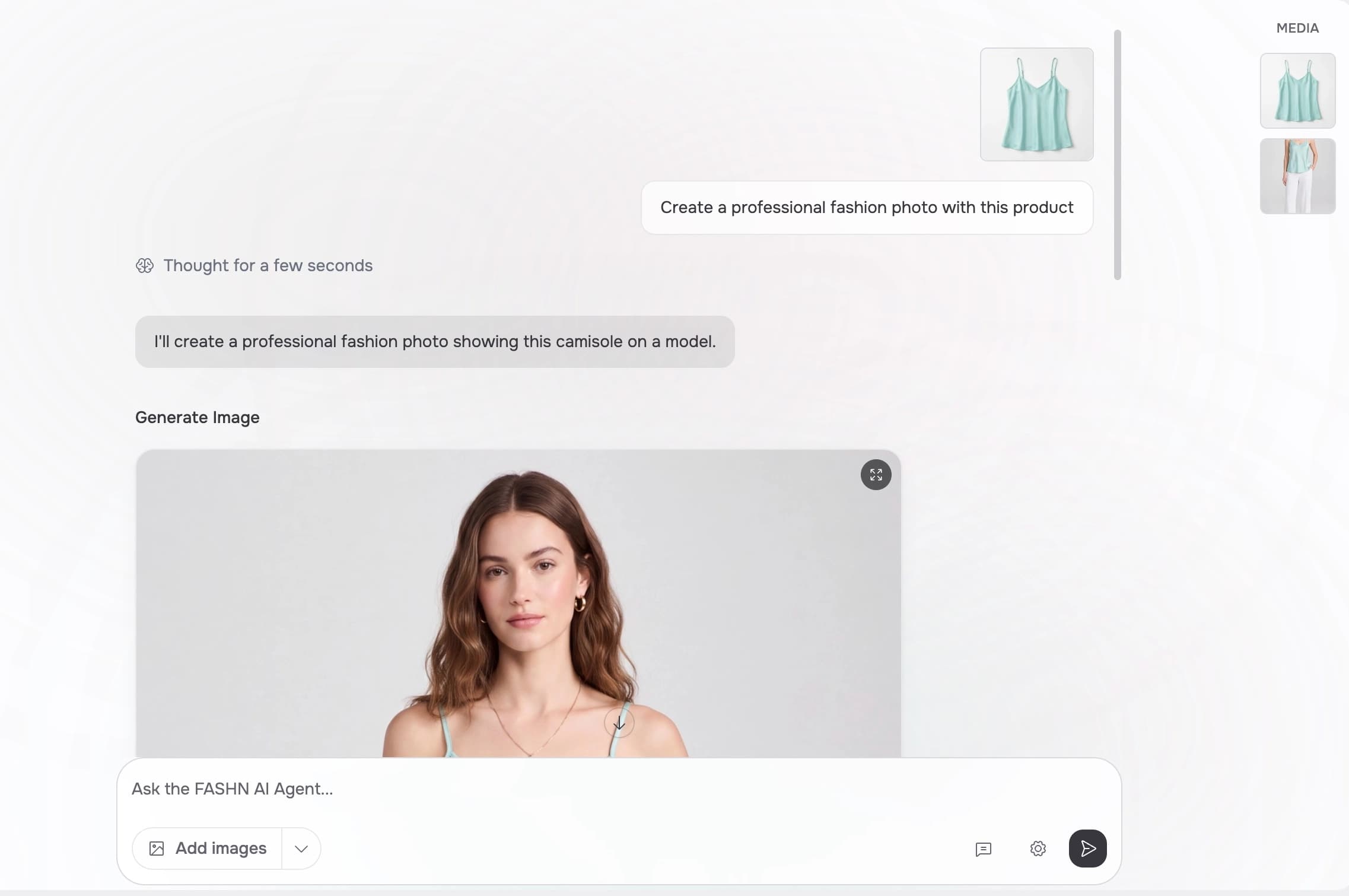 Agent creating an on-model image from a product reference