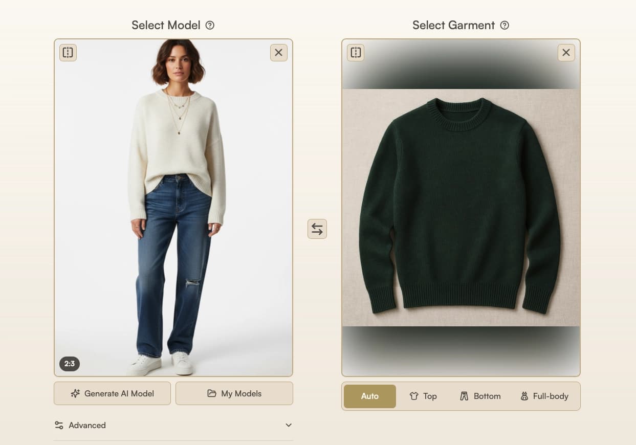Use the generated model in Studio for try-on or editing