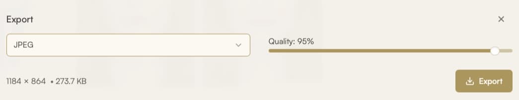 Adjust format, quality, and size before export