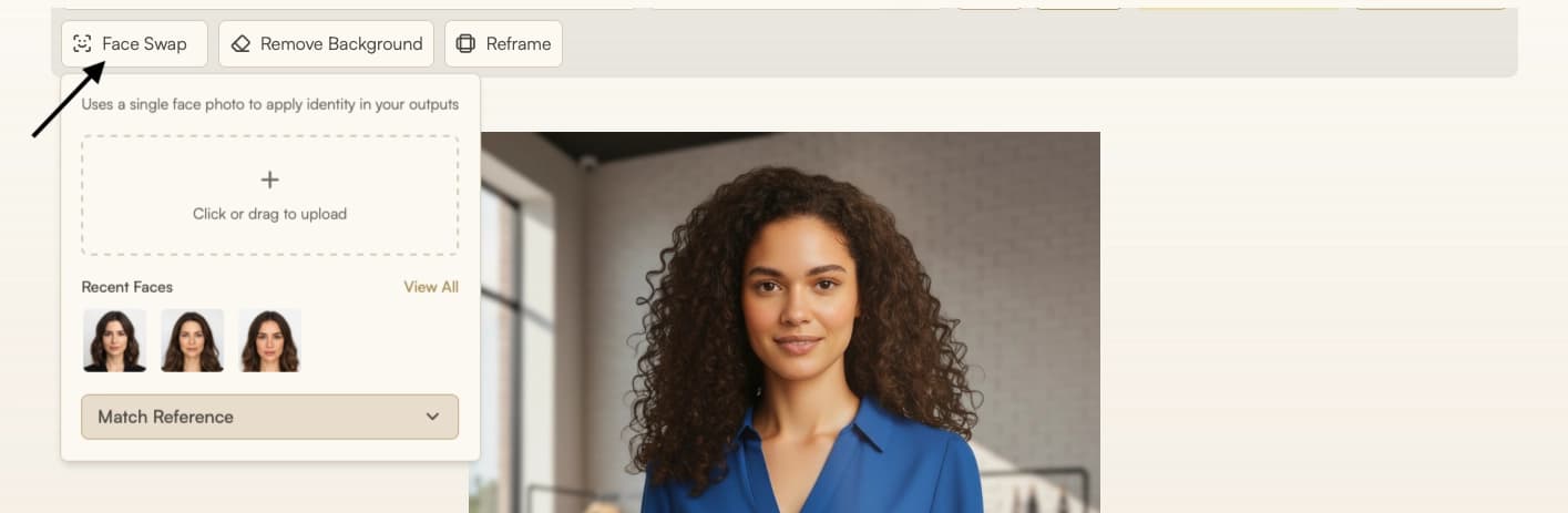 Pick a face reference from Recent Faces