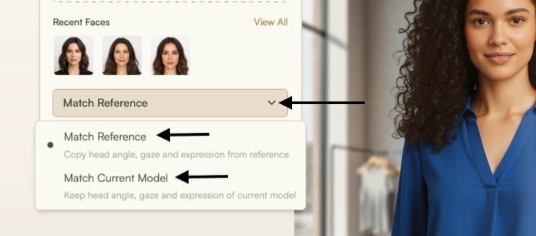 Choose Match Reference or Match Current Model
