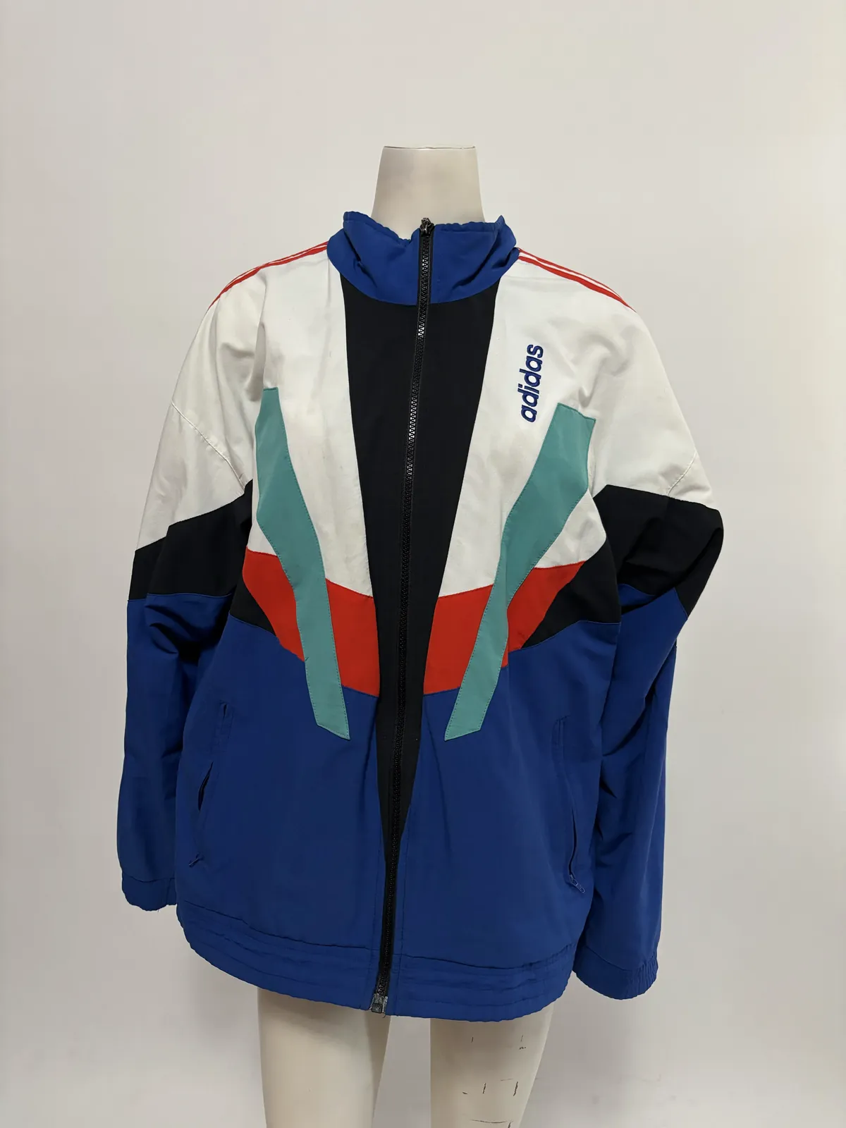 The jacket on a mannequin, photographed from the front