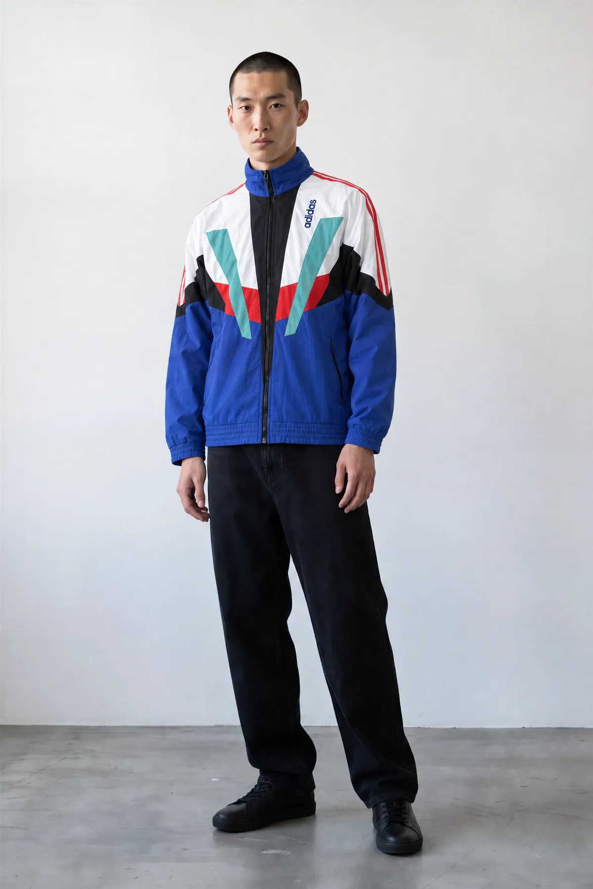 Front view from Agent: the model wearing the track jacket