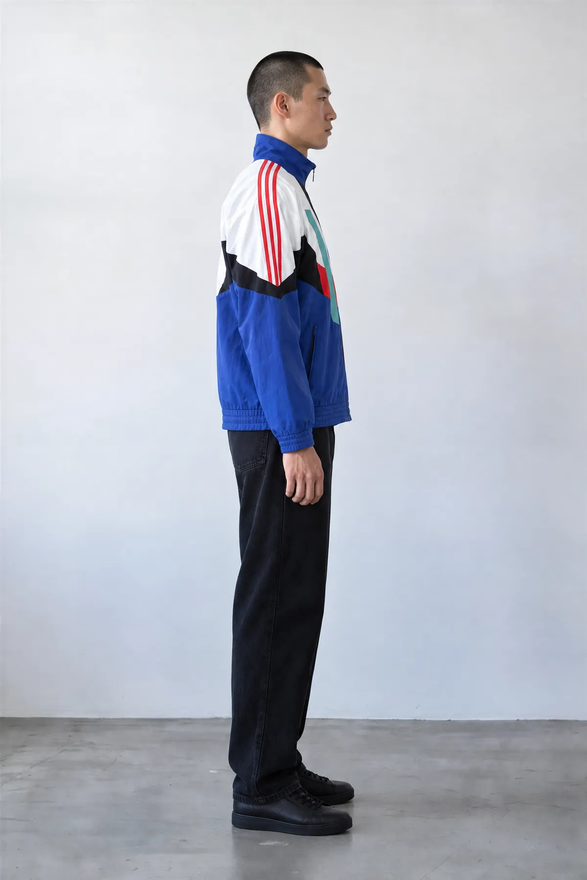 Side view from Agent: the model in the jacket, with the sleeve stripes