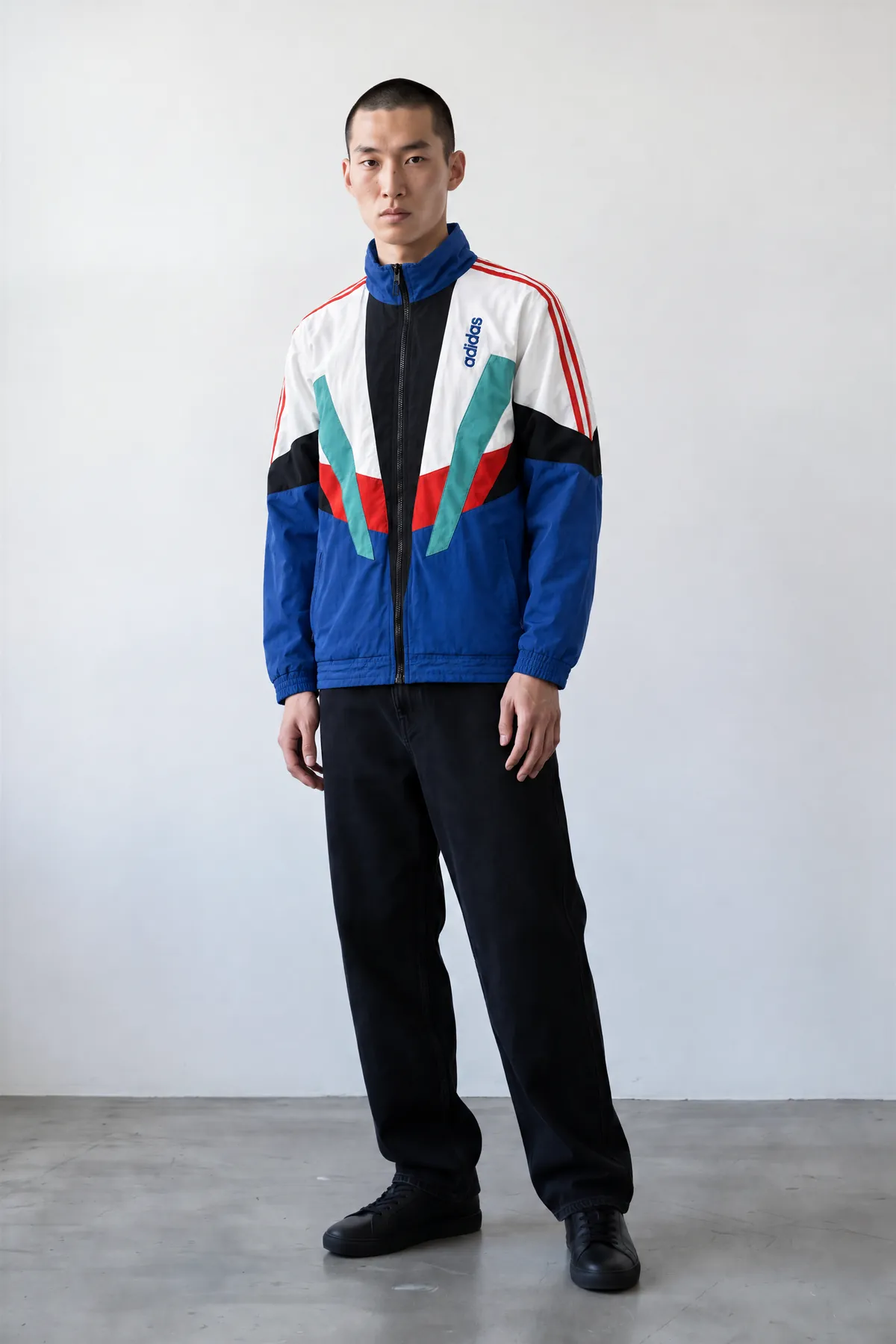 Front view from Agent: the model wearing the track jacket