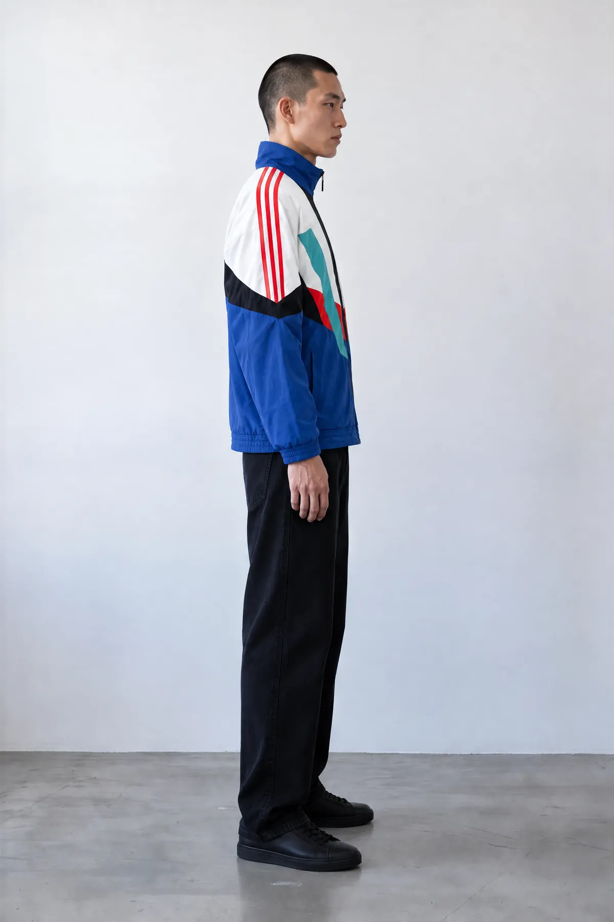 Side view from Agent: the model in the jacket, with the stripes down the sleeve