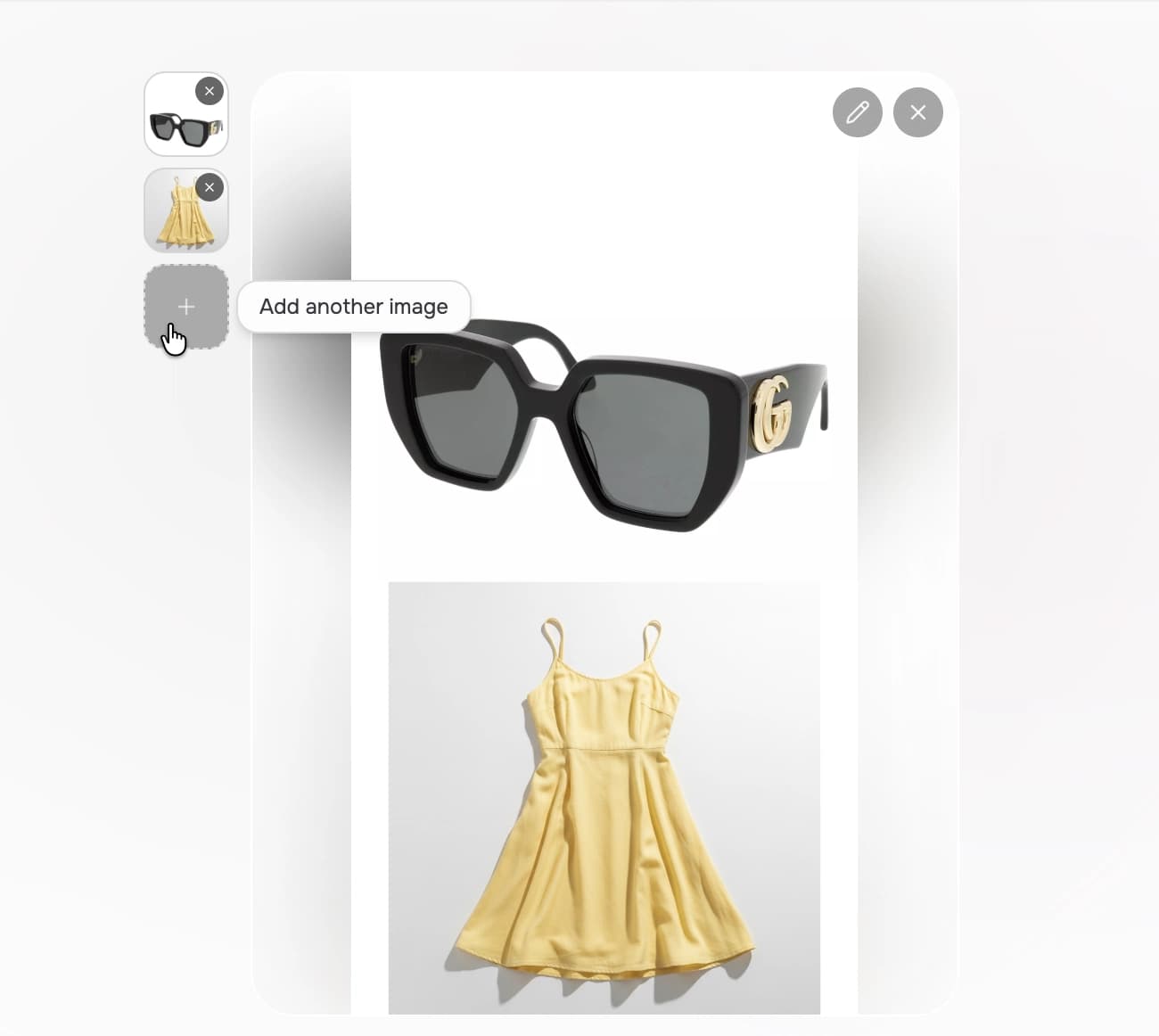 Two product images uploaded with option to add a third