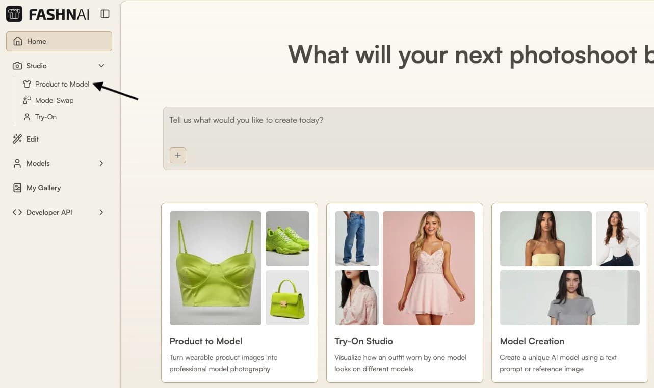 Open the Studio and choose Product to Model