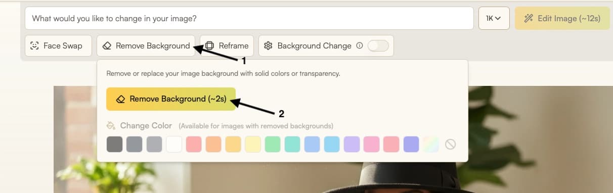 Click Remove Background to process in under 2 seconds