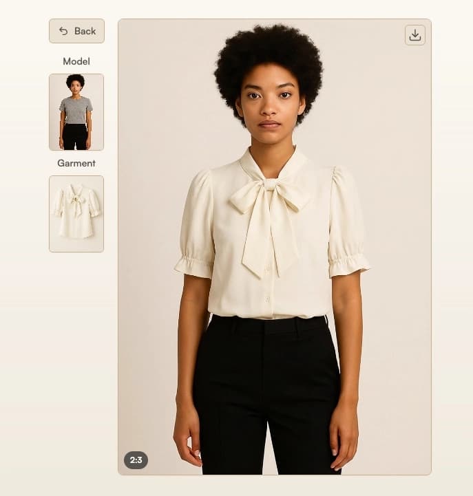 Example try-on result showing the applied garment